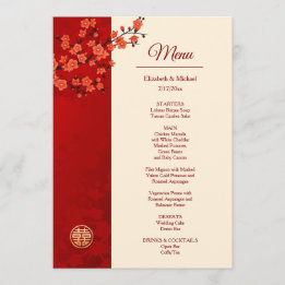 Menu Mariage Chinois Fleur de Cerisier Rouge BILINGUE