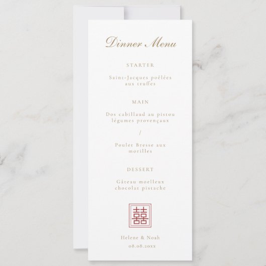 Menu Mariage chinois moderne Double Happiness (Devant)
