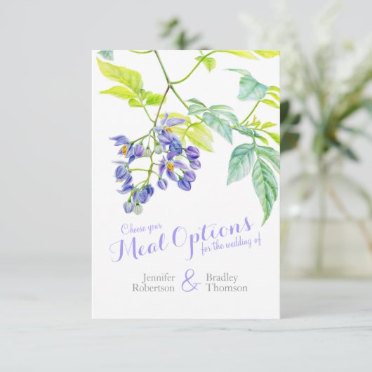 Menu mariage choix Plat violet cartes-réponses flo (Debout devant)