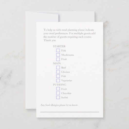 Menu mariage choix Plat violet cartes-réponses flo (Dos)