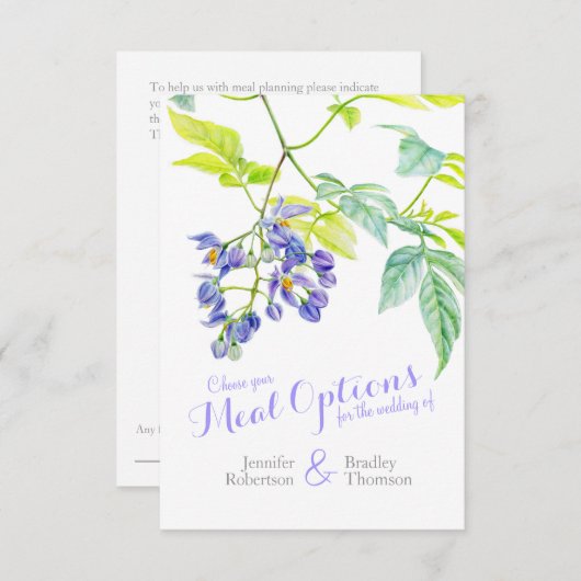 Menu mariage choix Plat violet cartes-réponses flo (Devant / Derrière)