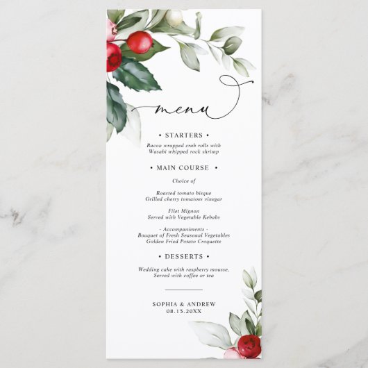 Menu Mariage Christmas Greenery & Red Berries (Devant)