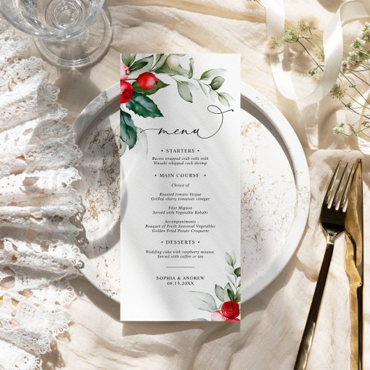 Menu Mariage Christmas Greenery & Red Berries