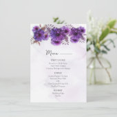 Menu Mariage Chrysanthème Aquarelle Violet  (Debout devant)