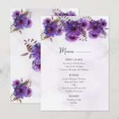 Menu Mariage Chrysanthème Aquarelle Violet  (Devant / Derrière)
