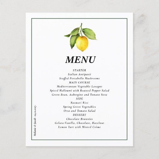 Menu Mariage Citron Budget (Devant)