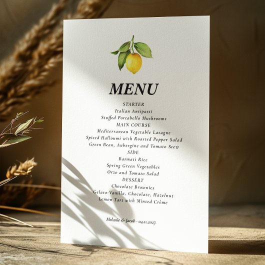 Menu Mariage citron jaune