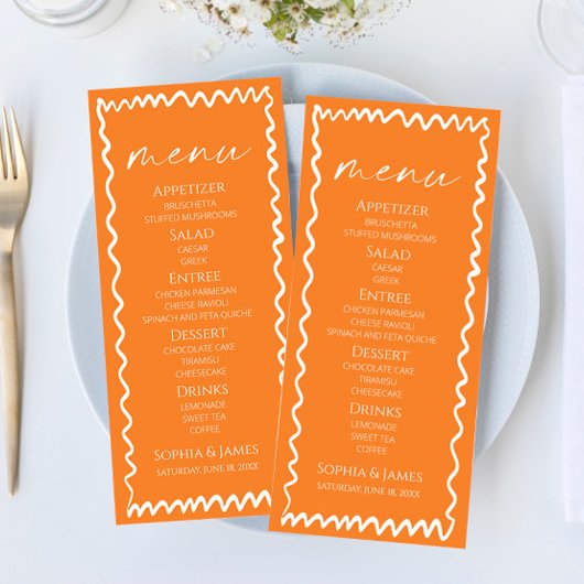 Menu Mariage Citron Ondulé Fantaisiste Orange