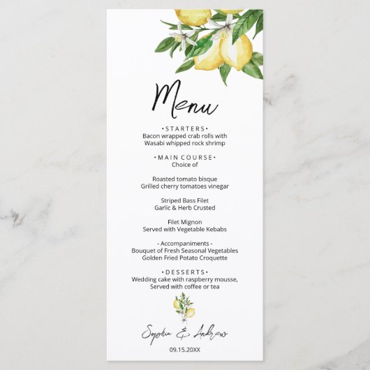 Menu Mariage Citron vert (Devant)