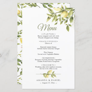 Menu Mariage Citron vert rustique