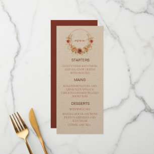 menu mariage citrouille floral papier kraft d'auto