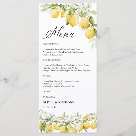 Menu Mariage Citrus Lemon (Devant)