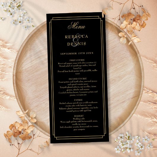 Menu Mariage Classique Art Déco Noir Et Or