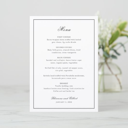 Menu Mariage Classique aux Frontières Noir et Blanc Int (Debout devant)