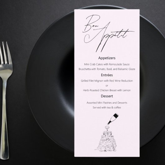 Menu Mariage classique avec dessin d'esquisse