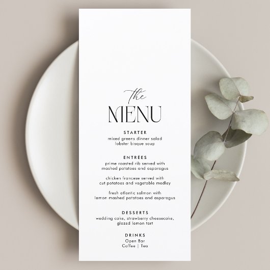 Menu Mariage classique d'argent ancien