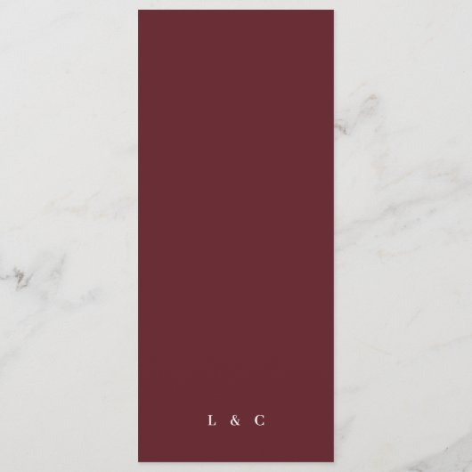Menu Mariage classique de calligraphie rouge foncé prun (Dos)