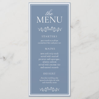 Menu Mariage Classique Élégant Bleu Poussiéreux