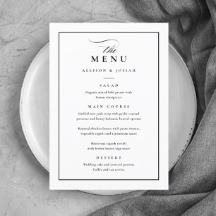 Menu Mariage Classique Élégant Noir et Blanc