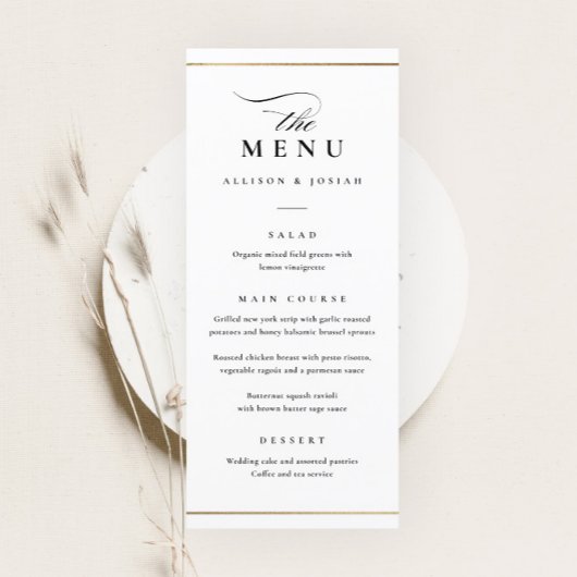 Menu Mariage Classique Élégant Noir et Blanc
