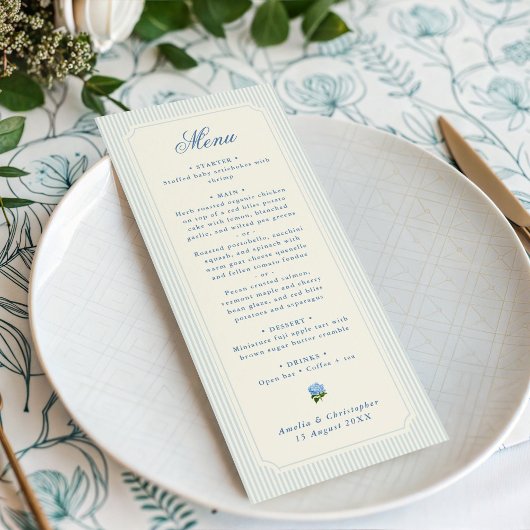Menu Mariage Classique Fleurs d'Hydrangea Bleu Clair Ra