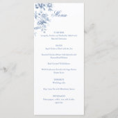 Menu Mariage Classique Fleurs et Rubans Bleu Français (Devant)