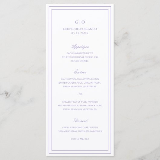 Menu Mariage classique Lilac élégant (Devant)