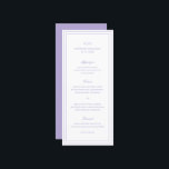 Menu Mariage classique Lilac élégant<br><div class="desc">Menu de style classique violet / lavande mariage avec un design simple et minimal avec votre monogramme, noms et date mariage en haut ainsi que votre menu entouré d'une double bordure. Les fontes alternent entre un script élégant, une fonte serif traditionnelle et minimaliste sans serif. Ce menu conviendra parfaitement à...</div>