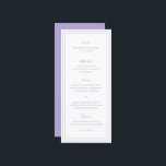 Menu Mariage classique Lilac élégant<br><div class="desc">Menu de style classique violet / lavande mariage avec un design simple et minimal avec votre monogramme, noms et date mariage en haut ainsi que votre menu entouré d'une double bordure. Les fontes alternent entre un script élégant, une fonte serif traditionnelle et minimaliste sans serif. Ce menu conviendra parfaitement à...</div>
