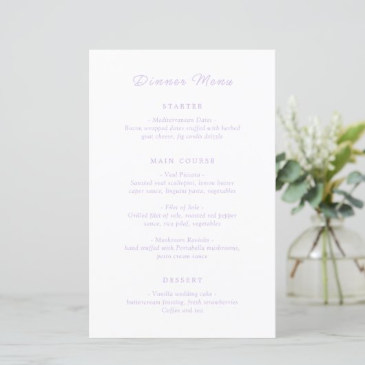 Menu Mariage classique Lilac intemporel (Debout devant)