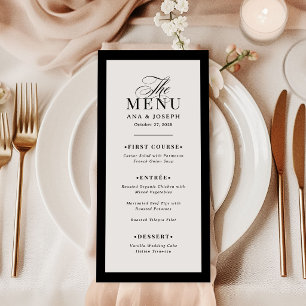 Menu Mariage Classique Luxe Moderne Bordure Noir et Bla