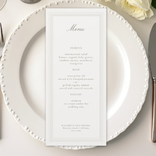 Menu Mariage Classique Moderne Élégant Formel Triple Éc