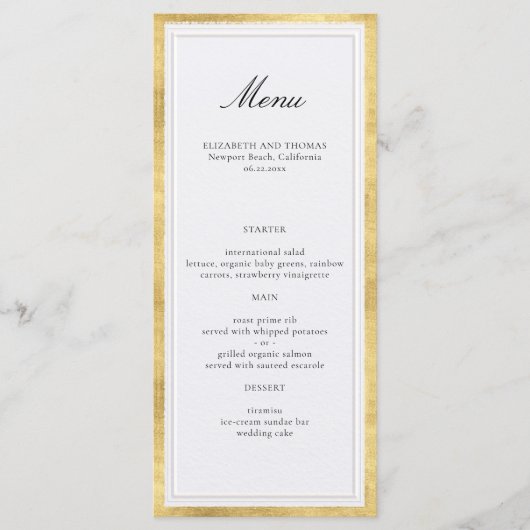 Menu Mariage Classique Moderne Formel Perle Or Faux (Devant)