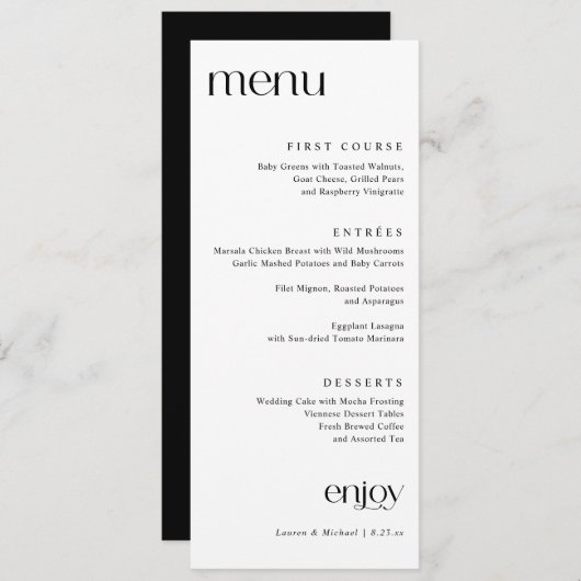 Menu Mariage classique moderne simple (Devant / Derrière)