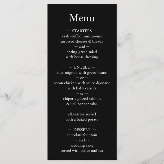 Menu Mariage Classique Monogramme Noir et Blanc (Devant)