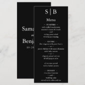 Menu Mariage Classique Monogramme Noir et Blanc (Devant / Derrière)