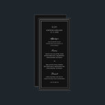Menu Mariage classique noir élégant<br><div class="desc">Le menu mariage noir de style classique est simple et minimaliste, avec son monogramme, ses noms et sa date de mariage en haut et son menu entouré d'une double bordure. Les fontes alternent entre un script élégant, une fonte serif traditionnelle et minimaliste sans serif. Ce menu conviendra parfaitement à un...</div>