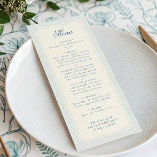 Menu Mariage Classique Rayures Bleu Clair