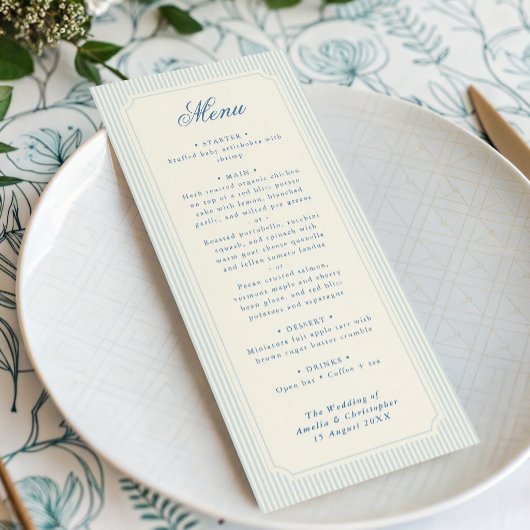Menu Mariage Classique Rayures Bleu Clair