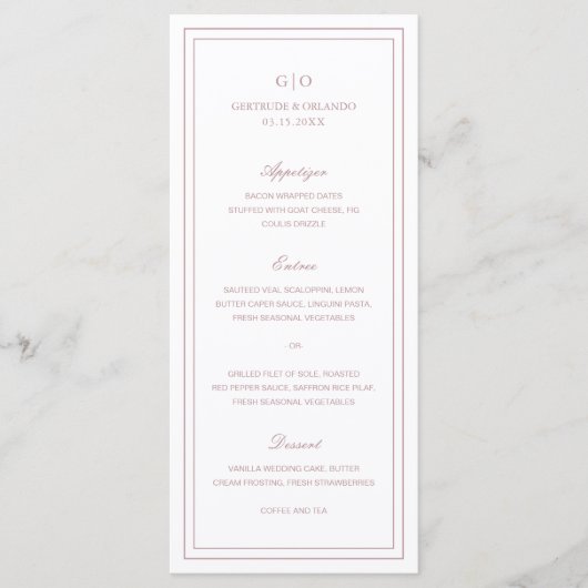 Menu Mariage classique rose élégant (Devant)
