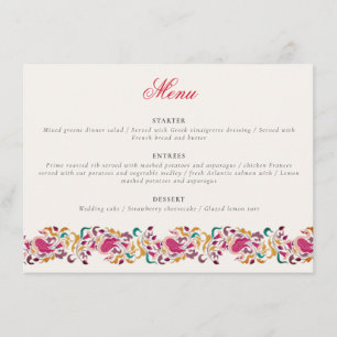 Menu Mariage Classique Rose Vert Jaune Floral Cygne Ois