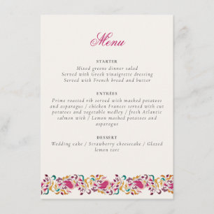 Menu Mariage Classique Rose Vert Jaune Floral Cygne Ois