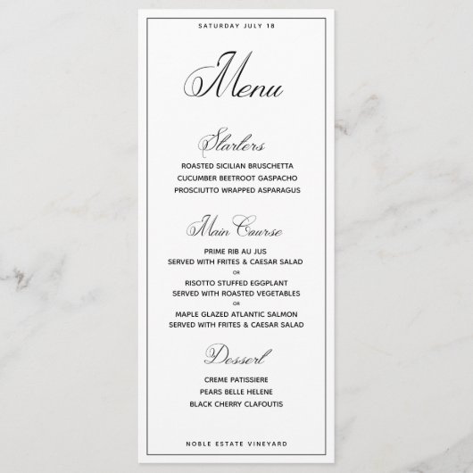 Menu Mariage classique - Script seulement Dîner (Devant)