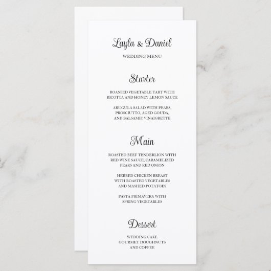 Menu Mariage Classique Simple (Devant / Derrière)