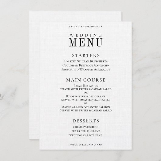 Menu Mariage classique Sprig Wreath (Devant / Derrière)