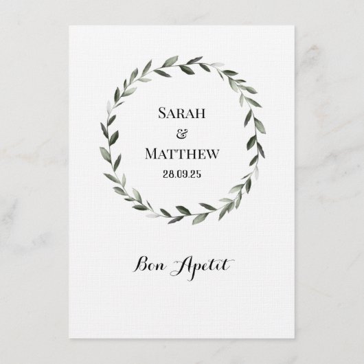 Menu Mariage classique Sprig Wreath (Dos)