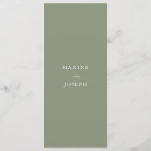 Menu Mariage Classique Vert Poussiéreux avec Écriture (Dos)