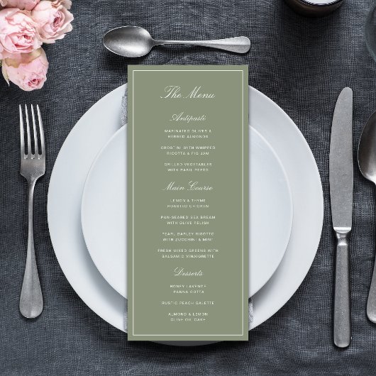 Menu Mariage Classique Vert Poussiéreux avec Écriture