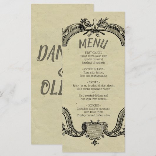 Menu Mariage classique Vintage vert noir (Devant / Derrière)