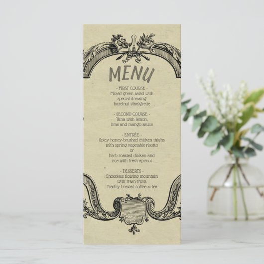 Menu Mariage classique Vintage vert noir (Debout devant)